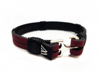 Bratara Wild Bracelets din piele naturala burgundy, lucrata 100% manual cu ancora argintie