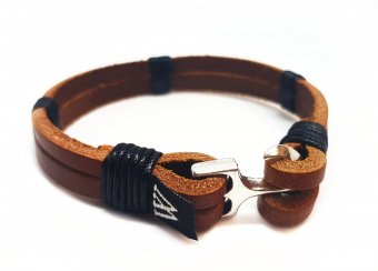 Bratara Wild Bracelets din piele naturala, lucrata 100% manual cu ancora argintie, maro 