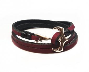 Bratara Wild Bracelets, Wrap  burgundy cu ancora, din piele naturala, lucrata 100% manual