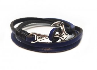 Bratara Wild Bracelets, Wrap albastra cu ancora, din piele naturala, lucrata 100% manual