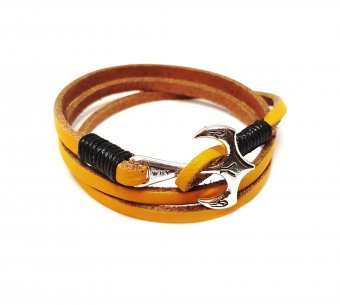 Bratara Wild Bracelets, Wrap galbena cu ancora, din piele naturala, lucrata 100% manual