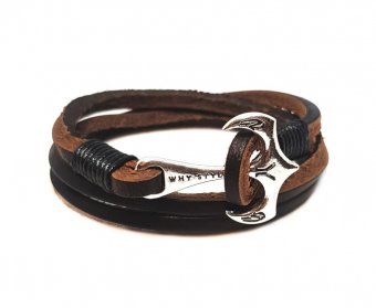 Bratara Wild Bracelets, Wrap maro inchis cu ancora, din piele naturala, lucrata 100% manual