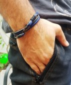 Bratara din piele natuarala Wrap albastru, cu inchizatoare rapida din inox vopsit electrostatic