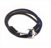 Bratara Wild Bracelets, Wrap albastra cu ancora, din piele naturala, lucrata 100% manual