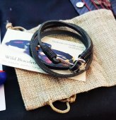 Bratara Wild Bracelets, Wrap neagra cu ancora, din piele naturala, lucrata 100% manual